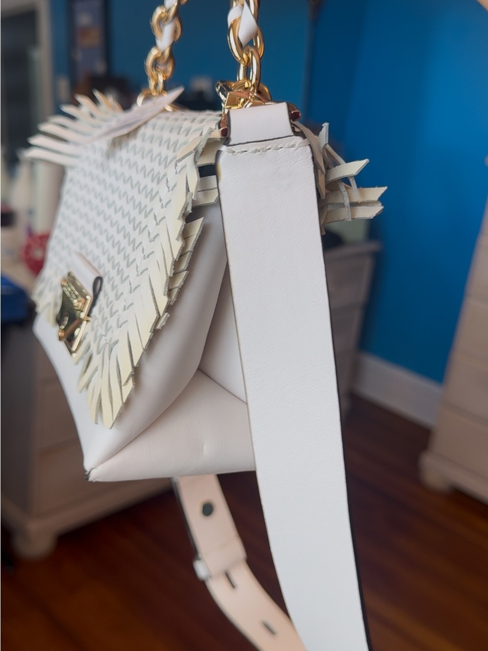 Michael Kors Cece Woven Leather Crossbody Bag White - Picture 7 of 7